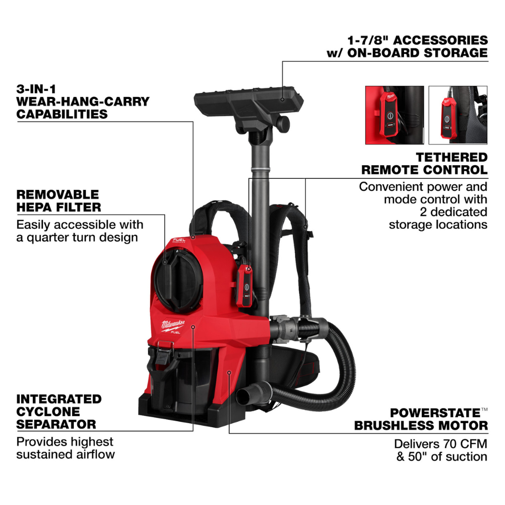 ASPIRADORA M18 3 EN 1 + KIT DE CARGADOR Y 2 BATERIA M18 XC 6.0