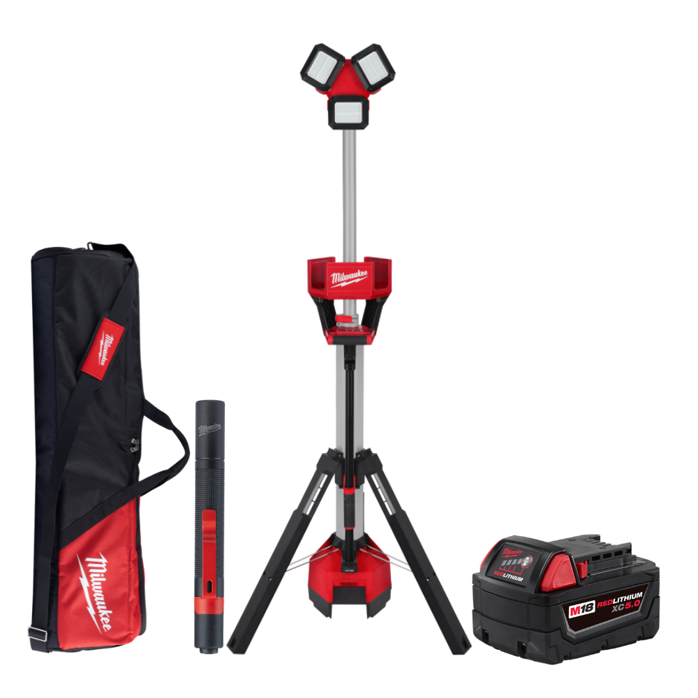 COMBO LAMPARA TORRE (ROCKET) 6000 LUMENS, CARGADOR INTEGRADO + BOLSO + BATERIA XC5.0