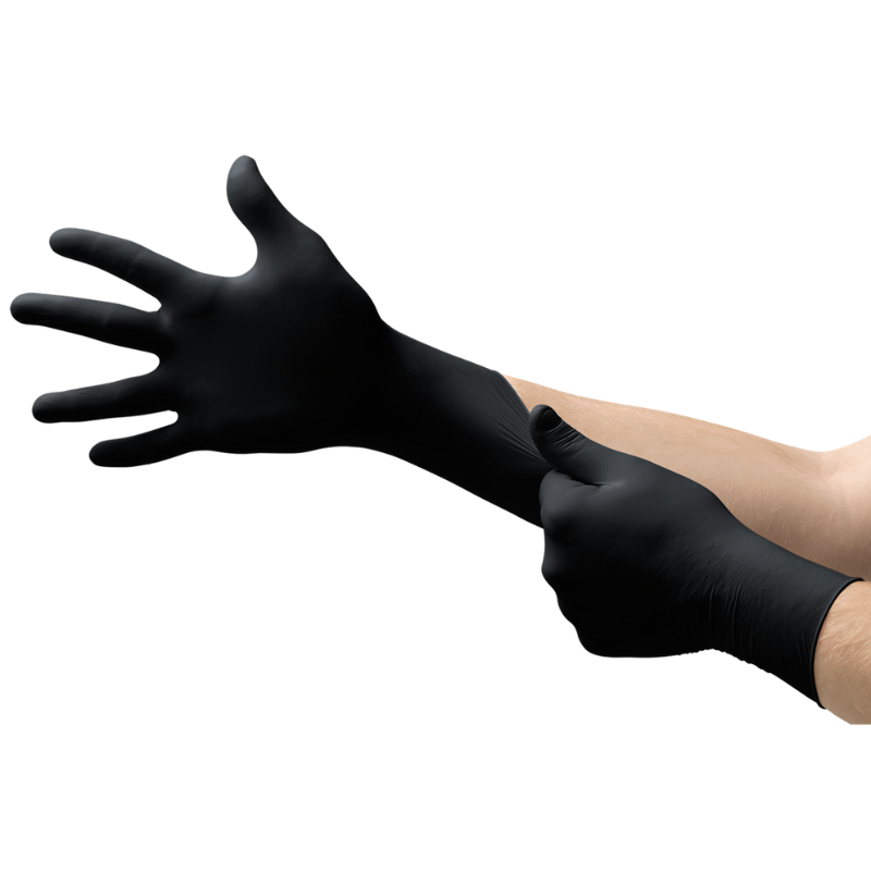 GUANTES DESECHABLES DE NITRILO NEGROS COMPLETAMENTE TEXTURIZADOS MICROFLEX MIDKNIGHT (BOX 100 UNIDADES)