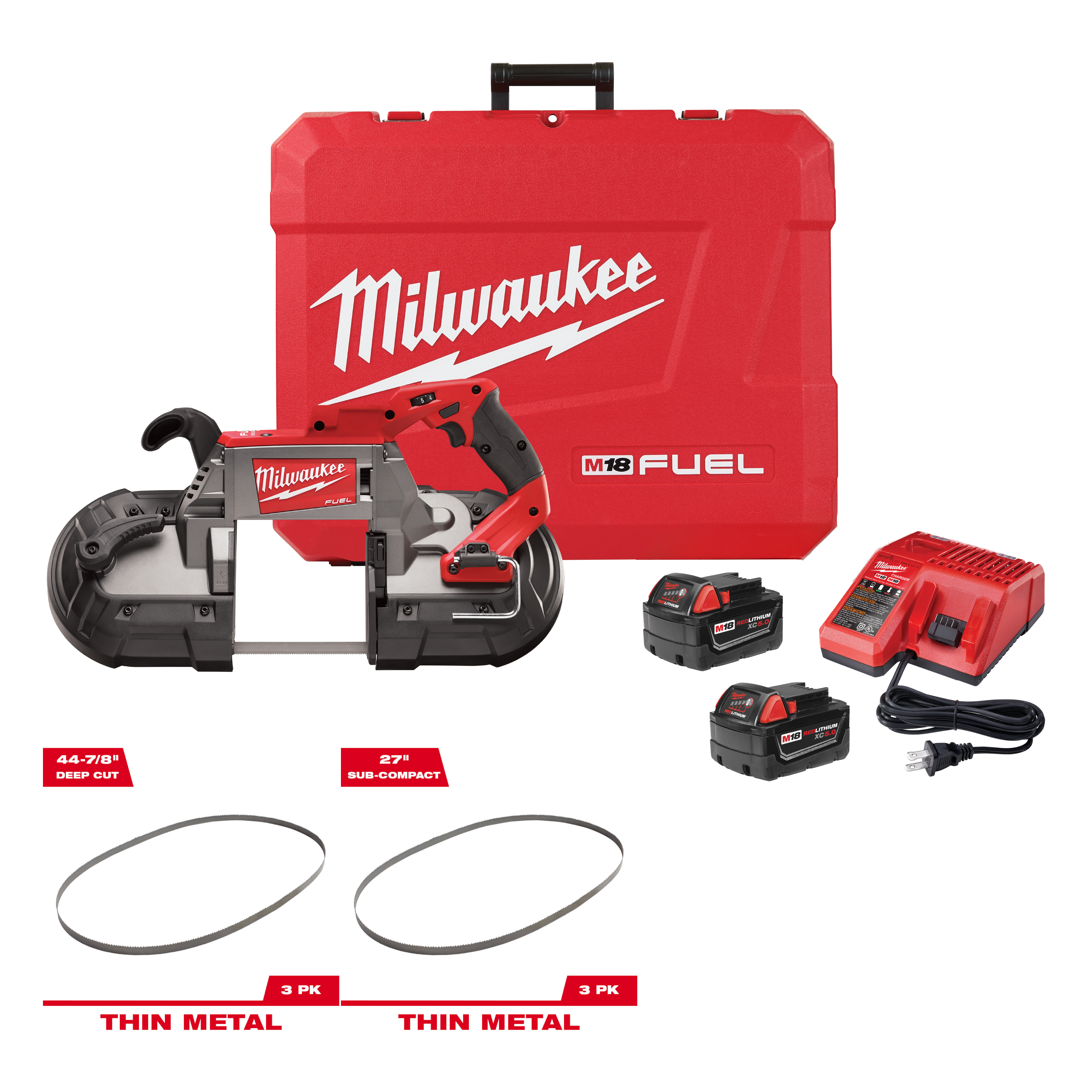 KIT SIERRA DE BANDA M18 FUEL™ + HOJAS DE CORTE PROFUNDO 44-7/8" + HOJAS SUBCOMPACTAS 27"