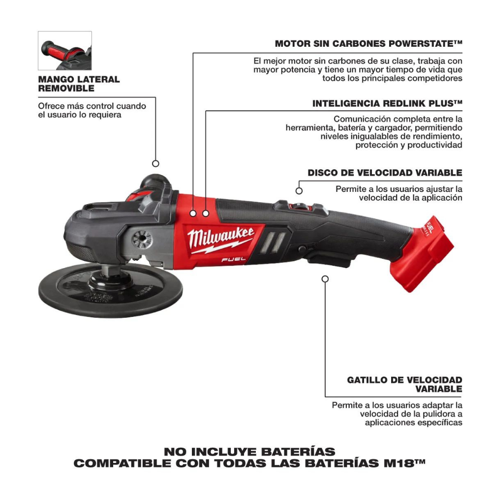PULIDORA INALAMBRICA DE 7" CON VELOCIDAD VARIABLE M18 FUEL (HERRAMIENTA SOLA)