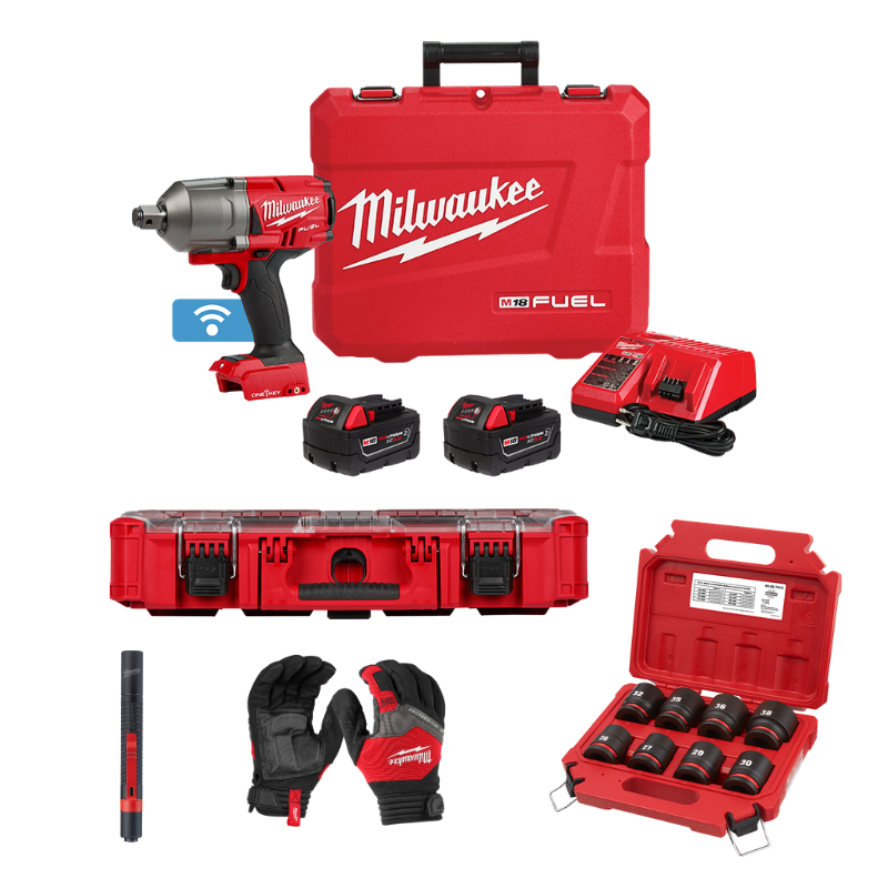 KIT LLAVE IMPACTO 3/4" + SET DE DADOS + ORGANIZADOR + GUANTES + LINTERNA TIPO BOLIGRAFO