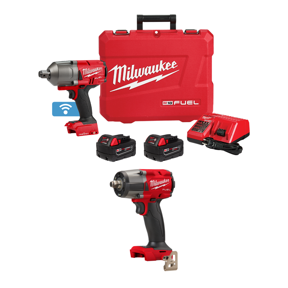 KIT DE LLAVE DE IMPACTO DE 3/4 DE ALTO TORQUE + LLAVE DE IMPACTO DE TORQUE MEDIO M18 DE 1/2"