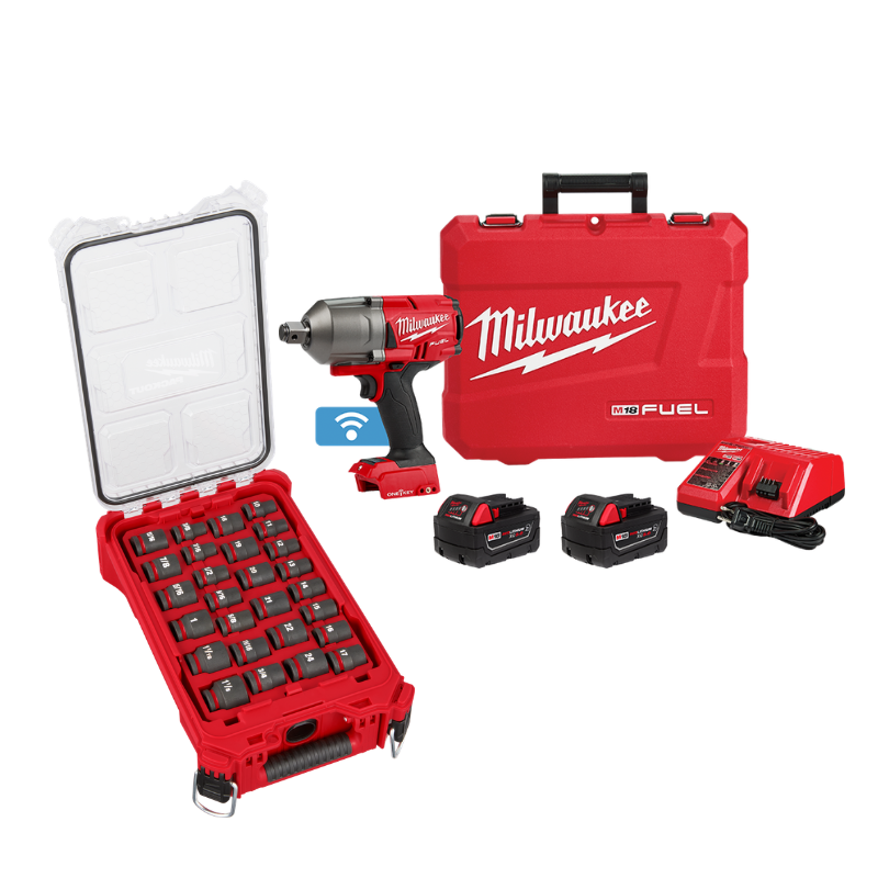 COMBO KIT DE LLAVE DE IMPACTO DE 3/4" + JUEGO DE 8 PIEZAS DE DADOS DE IMPACTO LARGOS DE 3/4"  METRICOS