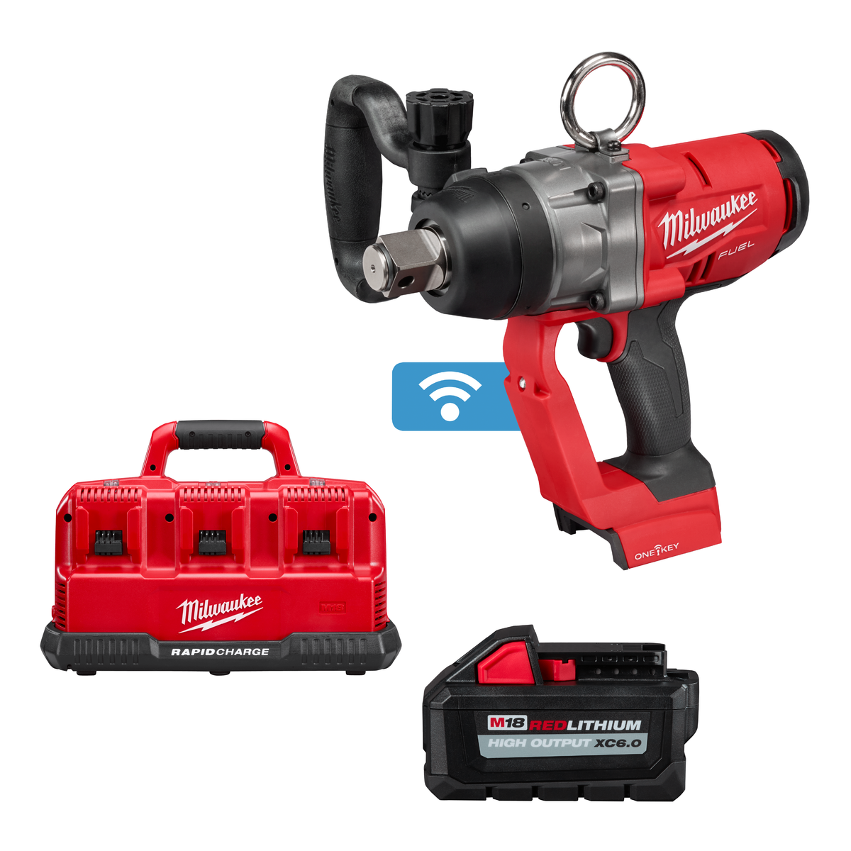 LLAVE DE IMPACTO 1" + ESTACIÓN DE CARGA M18™/M12™ + BATERÍA M18™ 6.0 AH