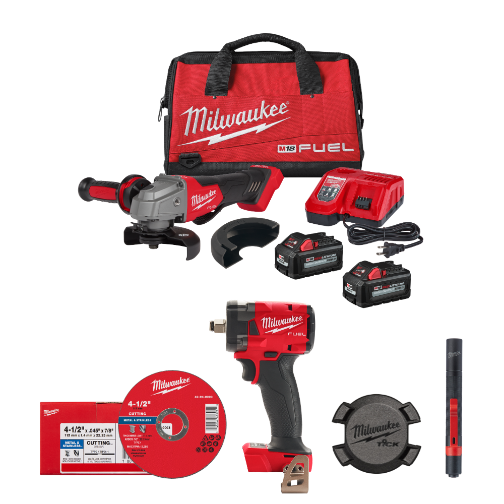 COMBO ESMERILADORA DE 4-1/2"/ 5" + LLAVE DE IMPACTO COMPACTA DE 1/2 + 25 DISCOS