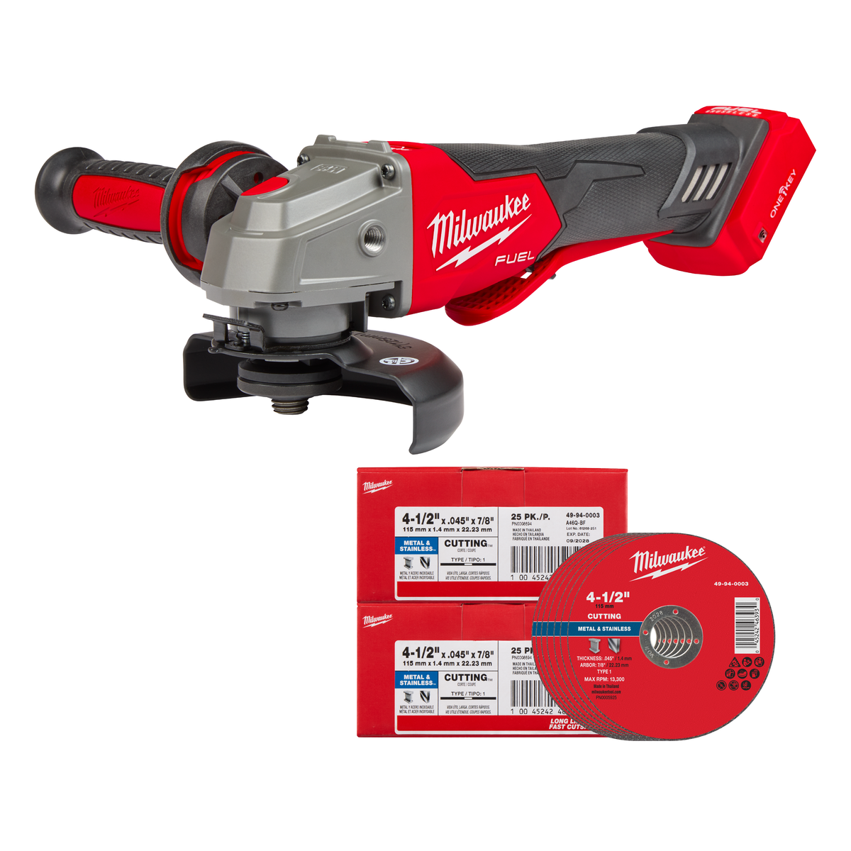 ESMERILADORA INALÁMBRICA M18 FUEL™ 4-1/2" – 5" + 2 CAJAS DE 25 DISCOS DE CORTE PARA METAL