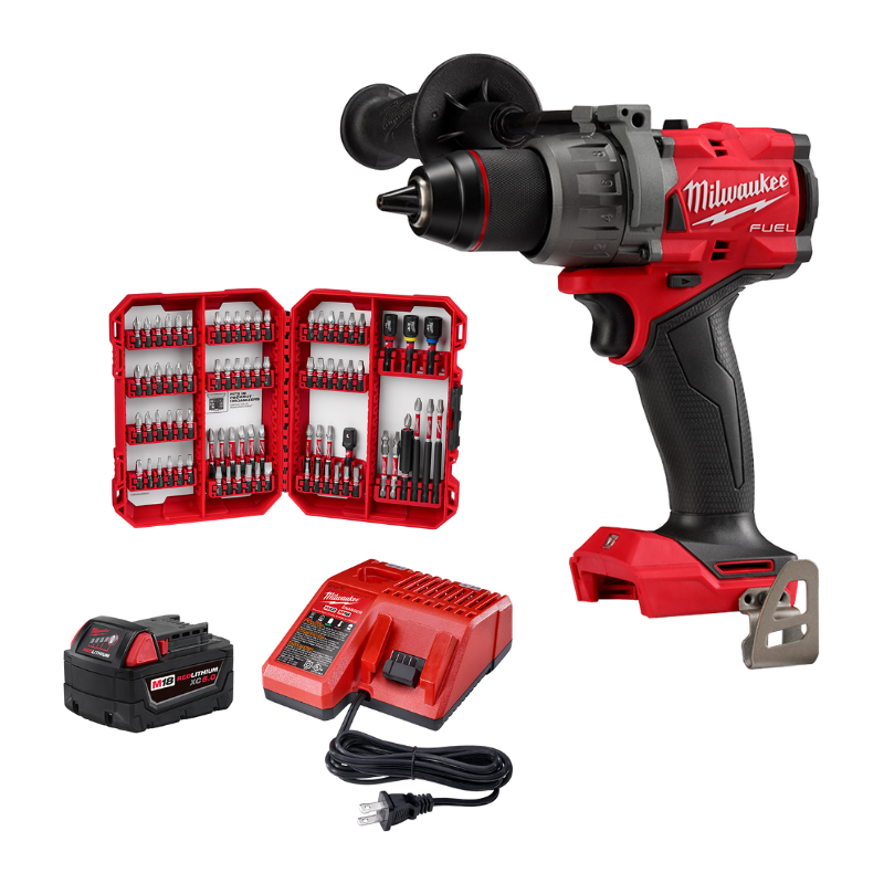 TALADRO PERCUTOR + BATERIA 5.0 + CARGADOR + SET PACKOUT DE PUNTAS 100 PIEZAS