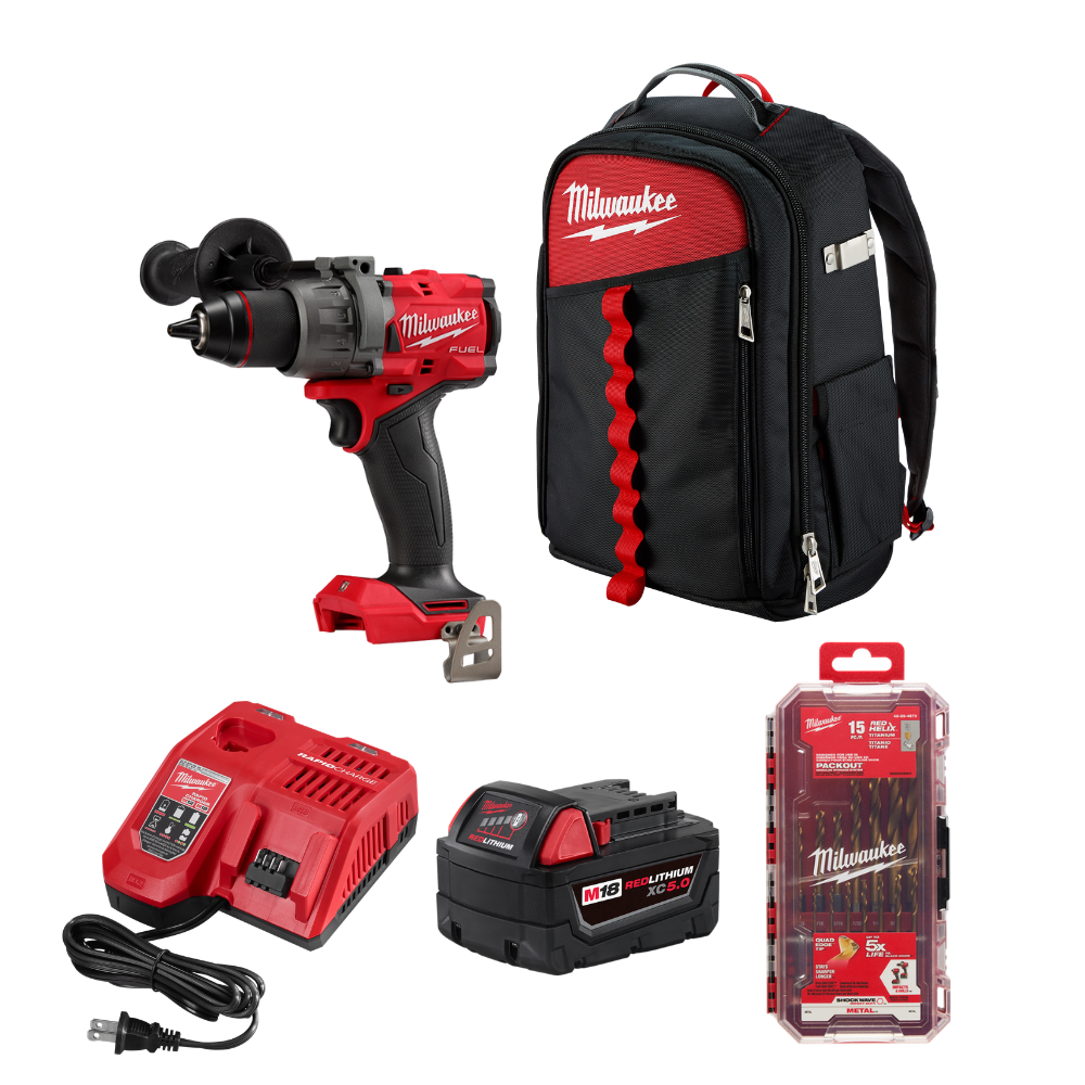 COMBO TALADRO PERCUTOR + MOCHILA + CARGADOR RAPIDO + BATERIA XC5.0 + JUEGO DE BROCAS