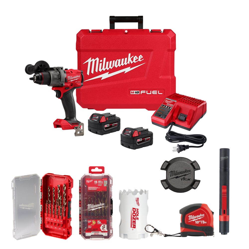 COMBO TALADRO PERCUTOR + JUEGO DE BROCAS HSS TITANIO DE 15 PIEZAS + CINTA METRICA