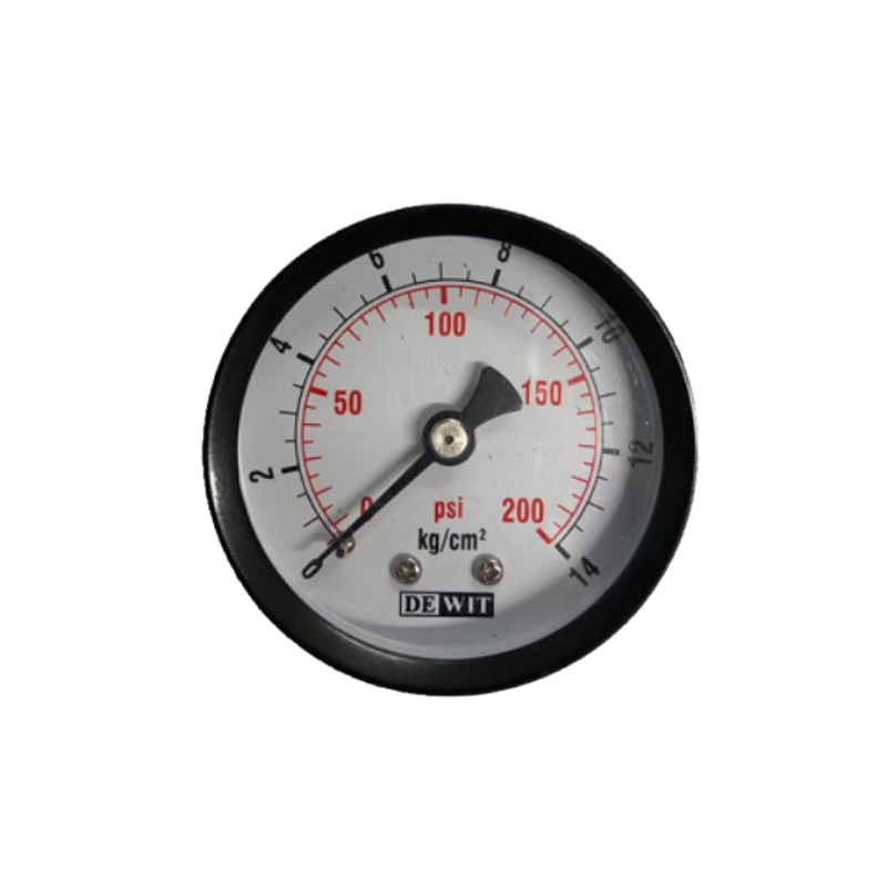 MANOMETRO PARA AIRE, AGUA, ACEITE DE 63MM DE 0-200 PSI CON CONEXION POSTERIOR DE 1/4 N.P.T