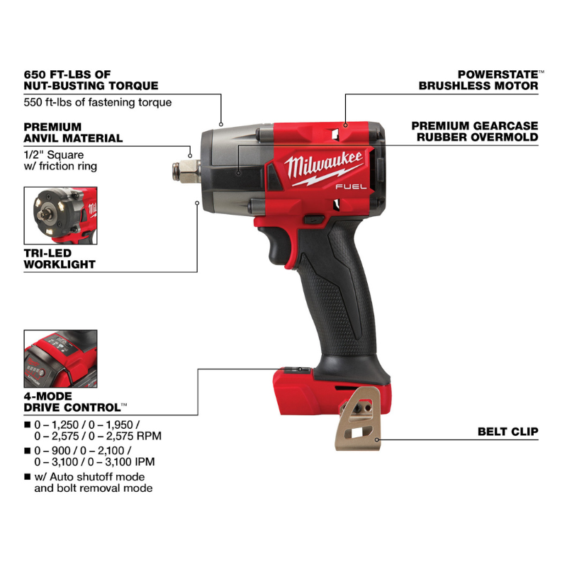 COMBO LLAVE DE IMPACTO M18 DE 1/2" TORQUE MEDIO + KIT DE CARGADOR Y 2 BATERIAS XC 6.0