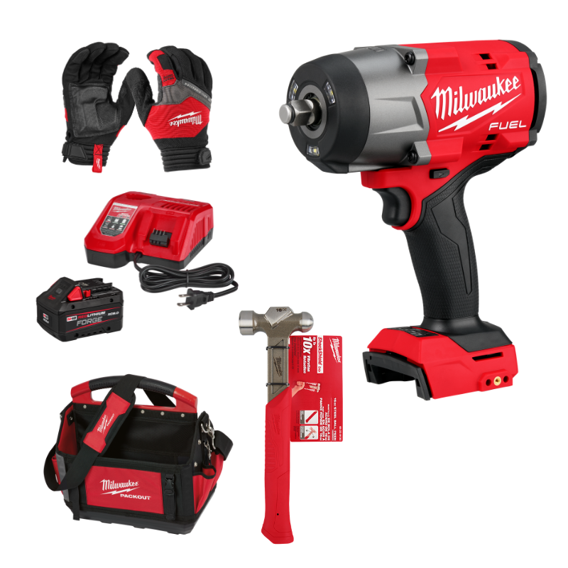 LLAVE IMPACTO 1/2" + BATERIA FORGE 8.0 + CARGADOR + BOLSO + GUANTES + MARTILLO