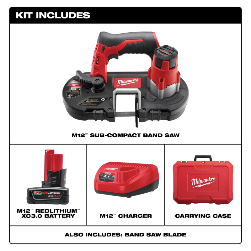 SIERRA DE BANDA INALAMBRICA M12 SUB COMPACTA EN KIT C/ CARGADOR Y 1 BATERIA