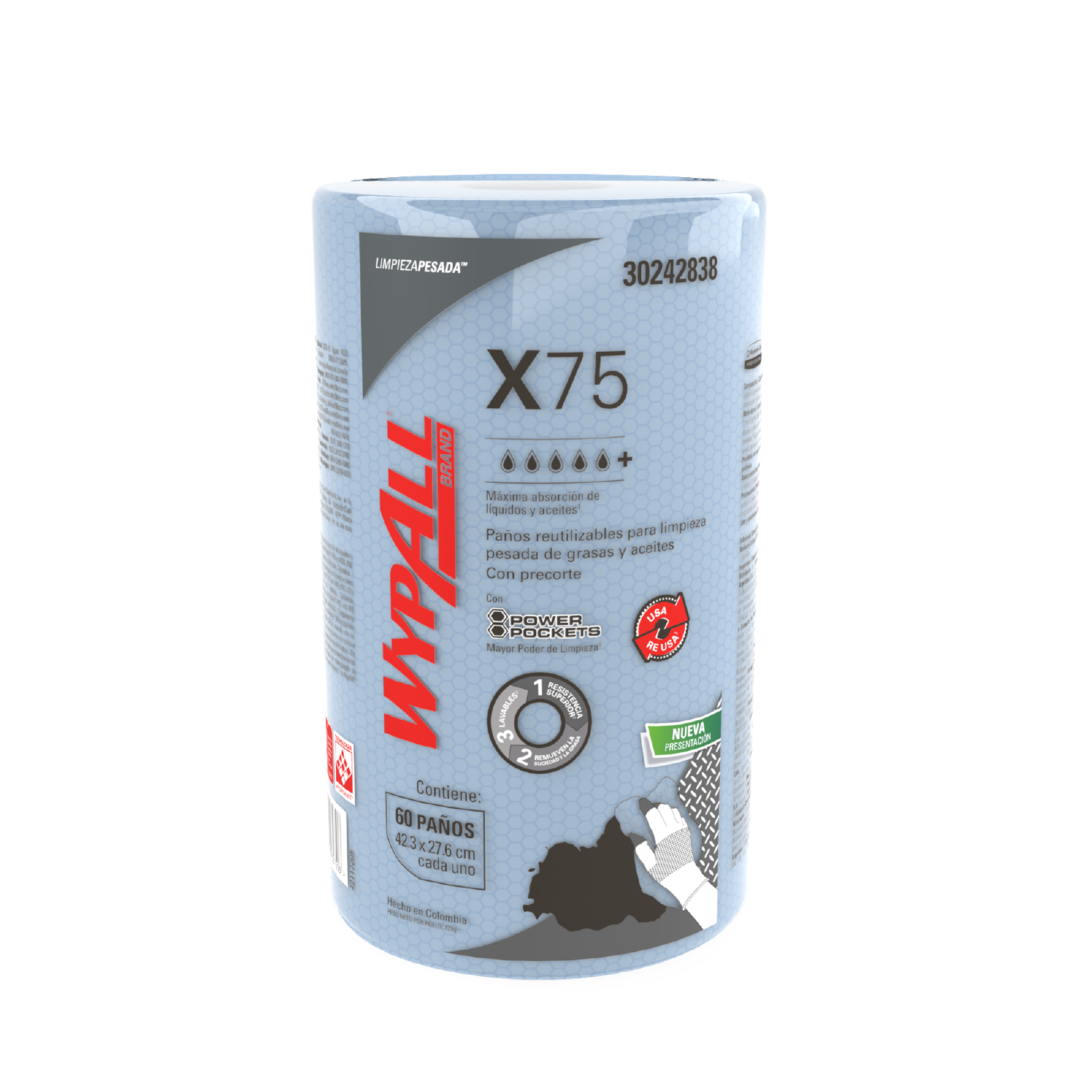 PAÑOS DE LIMPIEZA ROLLO X75 PLUS (60 PAÑOS POR ROLLO)