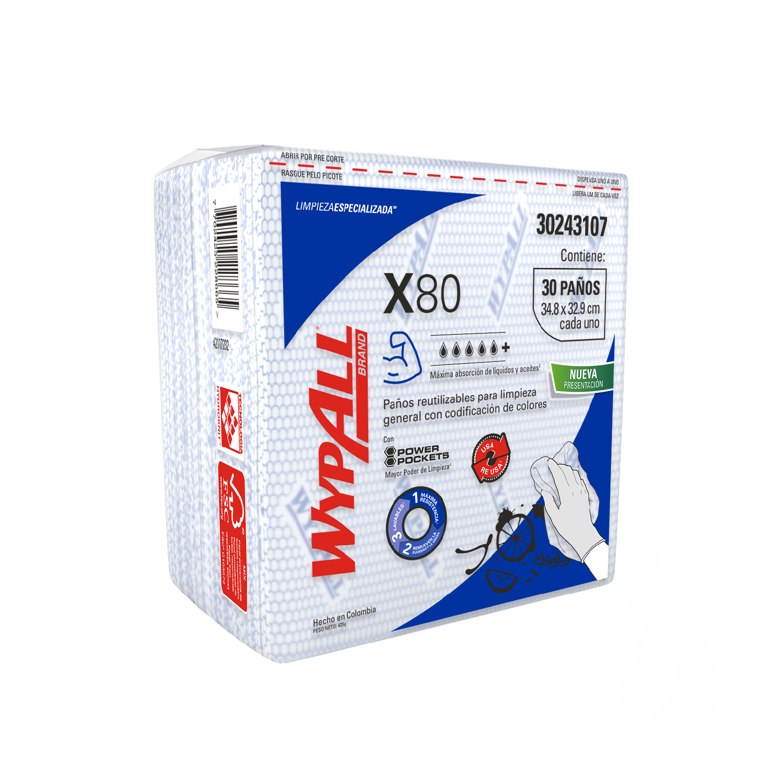 PAÑO INDUSTRIAL WYPALL X-80 FD AZUL 1X30 VF