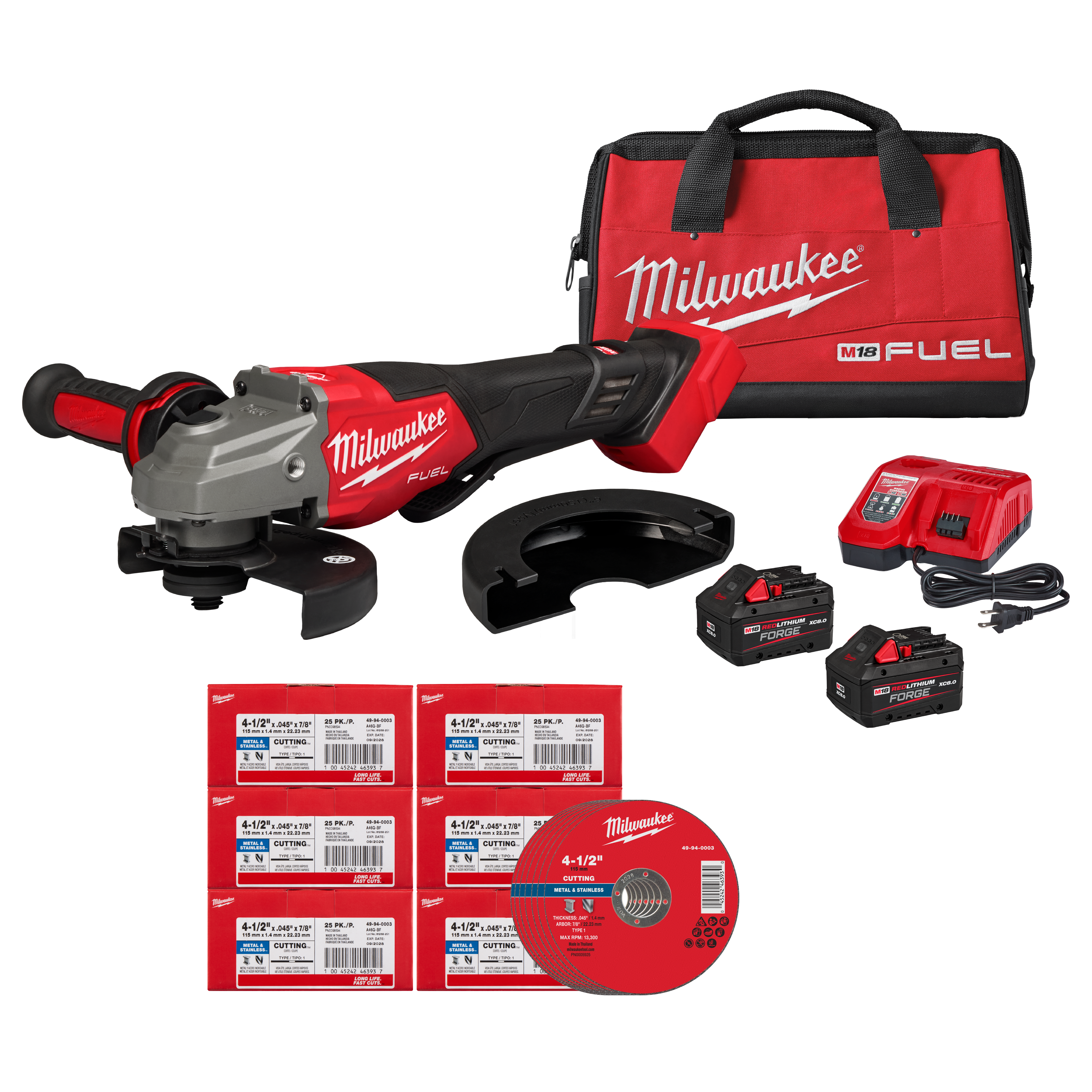 KIT ESMERILADORA M18 FUEL™ 4-1/2" – 6"+ 6 CAJAS DE 25 DISCOS DE CORTE PARA METAL