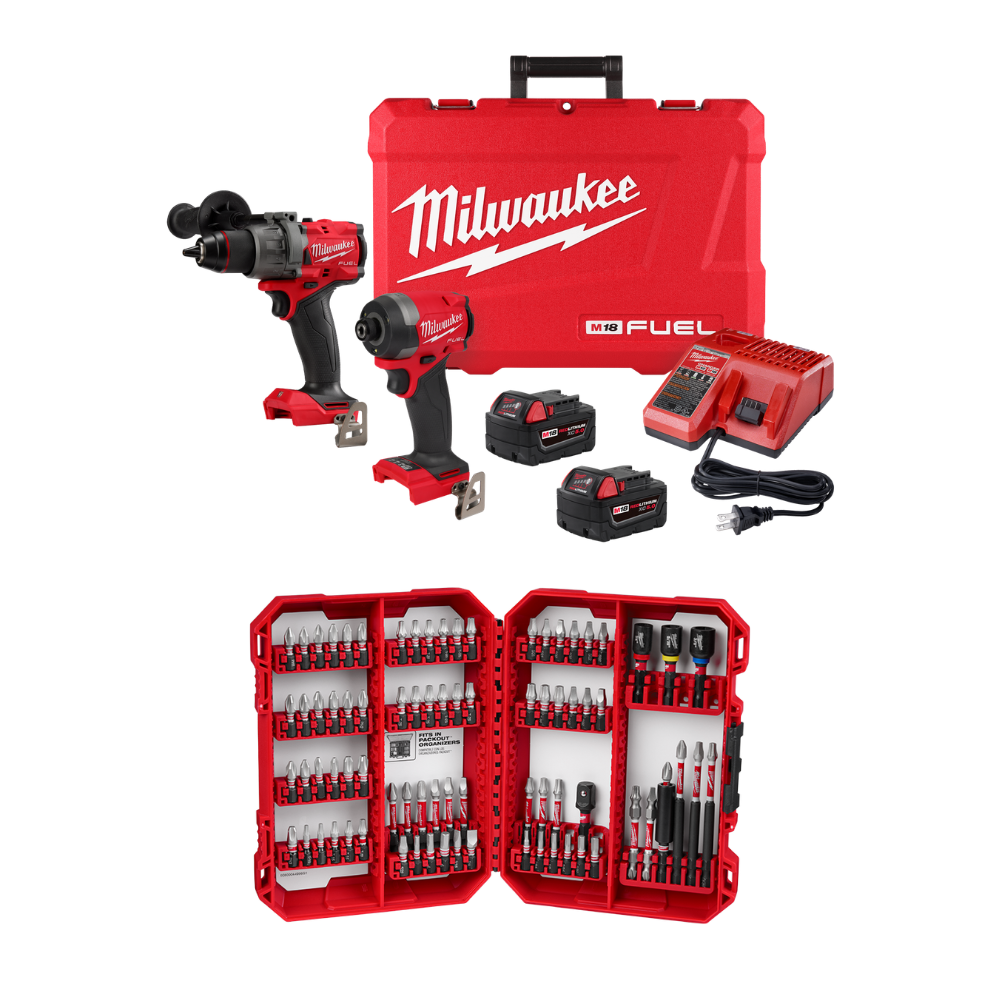 KIT TALADRO Y ATORNILLADOR + JUEGO DE PUNTAS SHOCKWAVE DE 80 PIEZAS