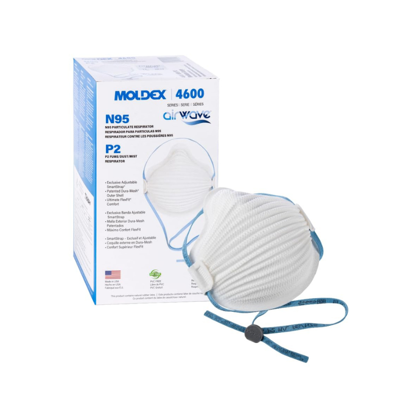RESPIRADOR AIRWAVE N95 DE DURAMESH CON ELASTICOS AJUSTABLE SMARTSTRAP MEDIUM / LARGE (CAJA DE 10)
