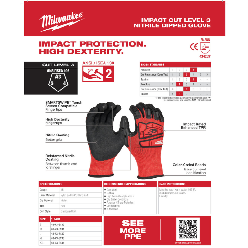 GUANTES CONTRA IMPACTOS RECUBIERTOS DE NITRILO CON PROTECCIÓN CONTRA CORTES DE NIVEL 3 TALLA M