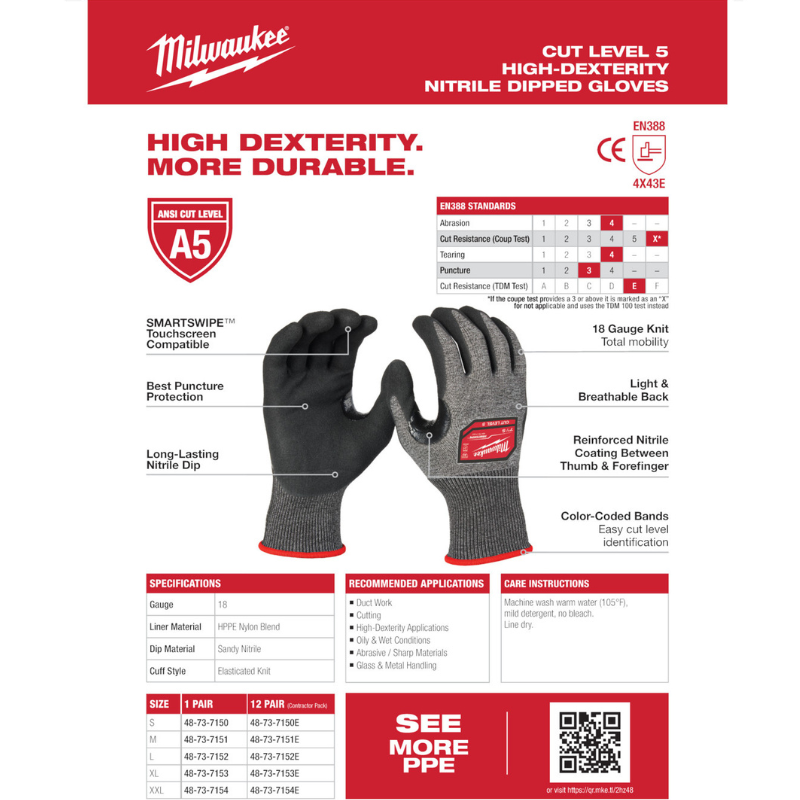 GUANTES RECUBIERTOS DE NITRILO DE ALTA DESTREZA NIVEL DE CORTE 5 - L
