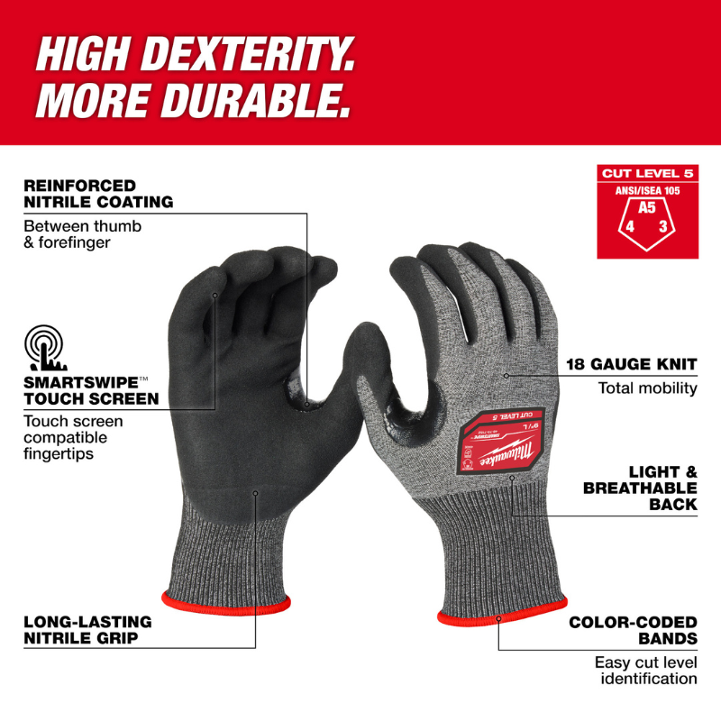 GUANTES RECUBIERTOS DE NITRILO DE ALTA DESTREZA NIVEL DE CORTE 5 - L