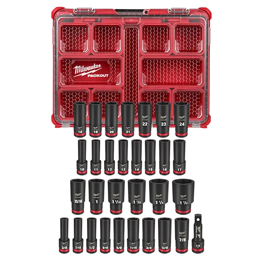 JUEGO DE DADOS DE IMPACTO DE 1/2" METRICOS Y SAE (31 PIEZAS) PACKOUT