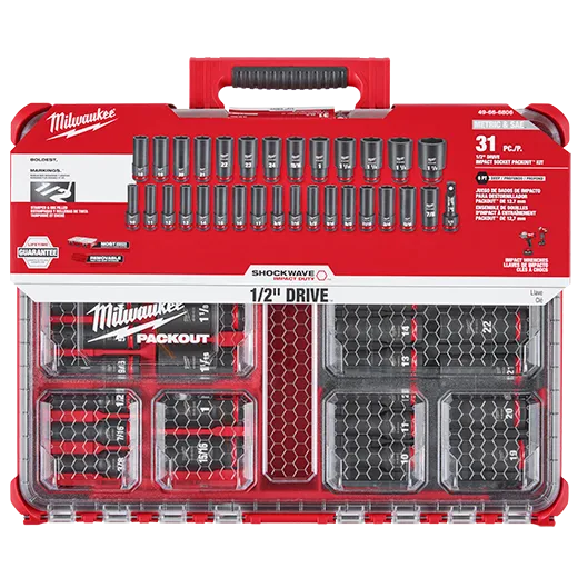 JUEGO DE DADOS DE IMPACTO DE 1/2" METRICOS Y SAE (31 PIEZAS) PACKOUT