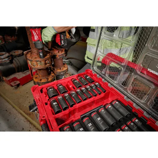 JUEGO DE DADOS DE IMPACTO DE 1/2" METRICOS Y SAE (31 PIEZAS) PACKOUT