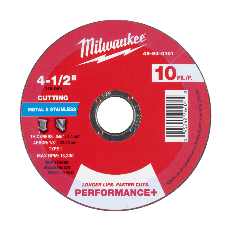DISCO DE CORTE PARA METAL PERFORMANCE+ (10 PK) 4-1/2" X .045" X 7/8" - TIPO 1