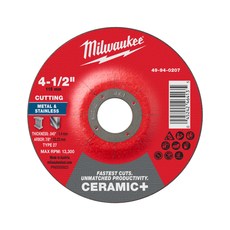 DISCO DE CORTE PARA METAL CERAMIC+ 4-1/2" X .045" X 7/8" - TIPO 27