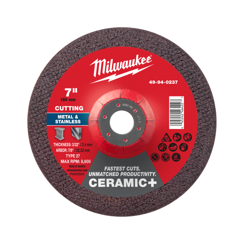 DISCO DE CORTE PARA METAL CERAMIC+ 7" X 3/32" X 7/8" - TIPO 27