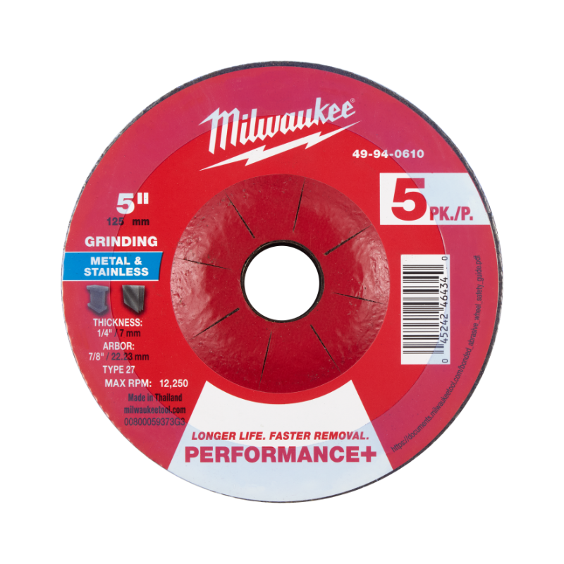 DISCO DE DESBASTE PARA METAL PERFORMANCE+ (5 PK) 5" X 1/4" X 7/8" - TIPO 27