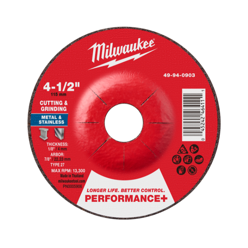 DISCO DUAL DE CORTE Y DESBASTE PERFORMANCE+ 4-1/2" X 1/8" X 7/8" - TIPO 27