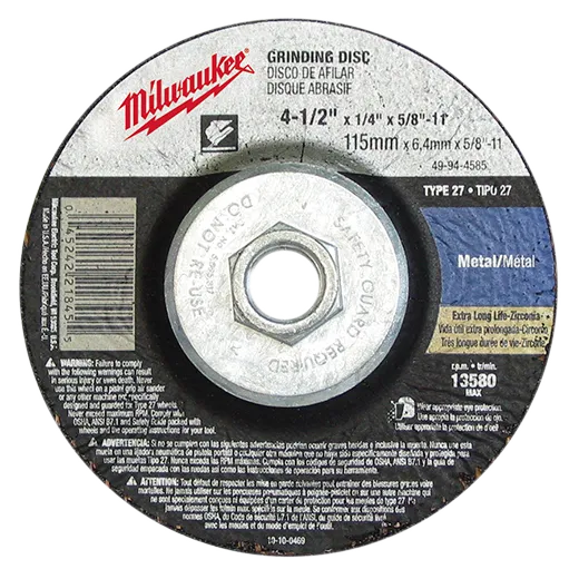 DISCO ABRASIVO DESBASTE METAL 4-1/2 X 1/4 X 5/8-11 T27
