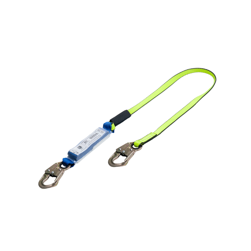 ESLINGA DE DETENCIÓN (CON ABSORBEDOR) SENCILLA EN REATA POLIÉSTER DE 25MM LONGITUD FIJA DE 1,80M CON DOBLE GANCHO PEQUEÑO DE 3/4''