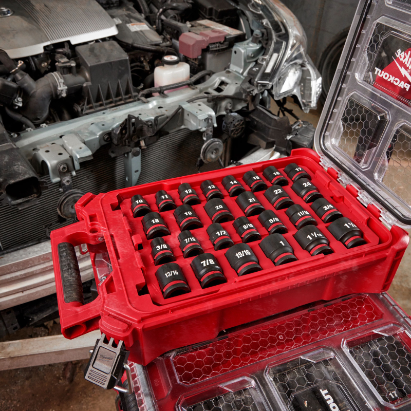 SET DE DADOS DE IMPACTO DE 1/2" METRICOS DE 27 PIEZAS PARA MODULOS PACKOUT
