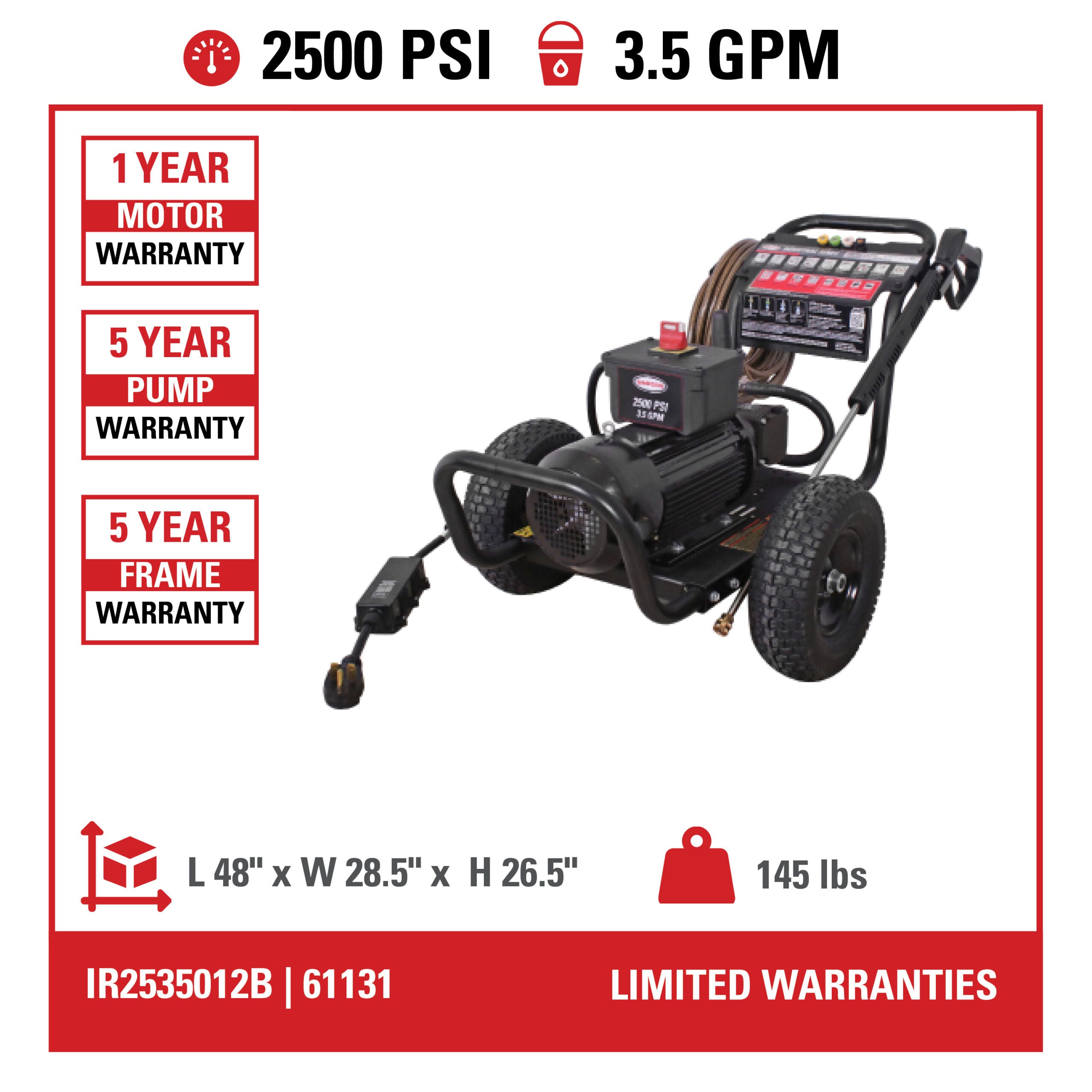 HIDROLAVADORA ELECTRICA DE 2500 PSI - 230V – Hidroca Panamá