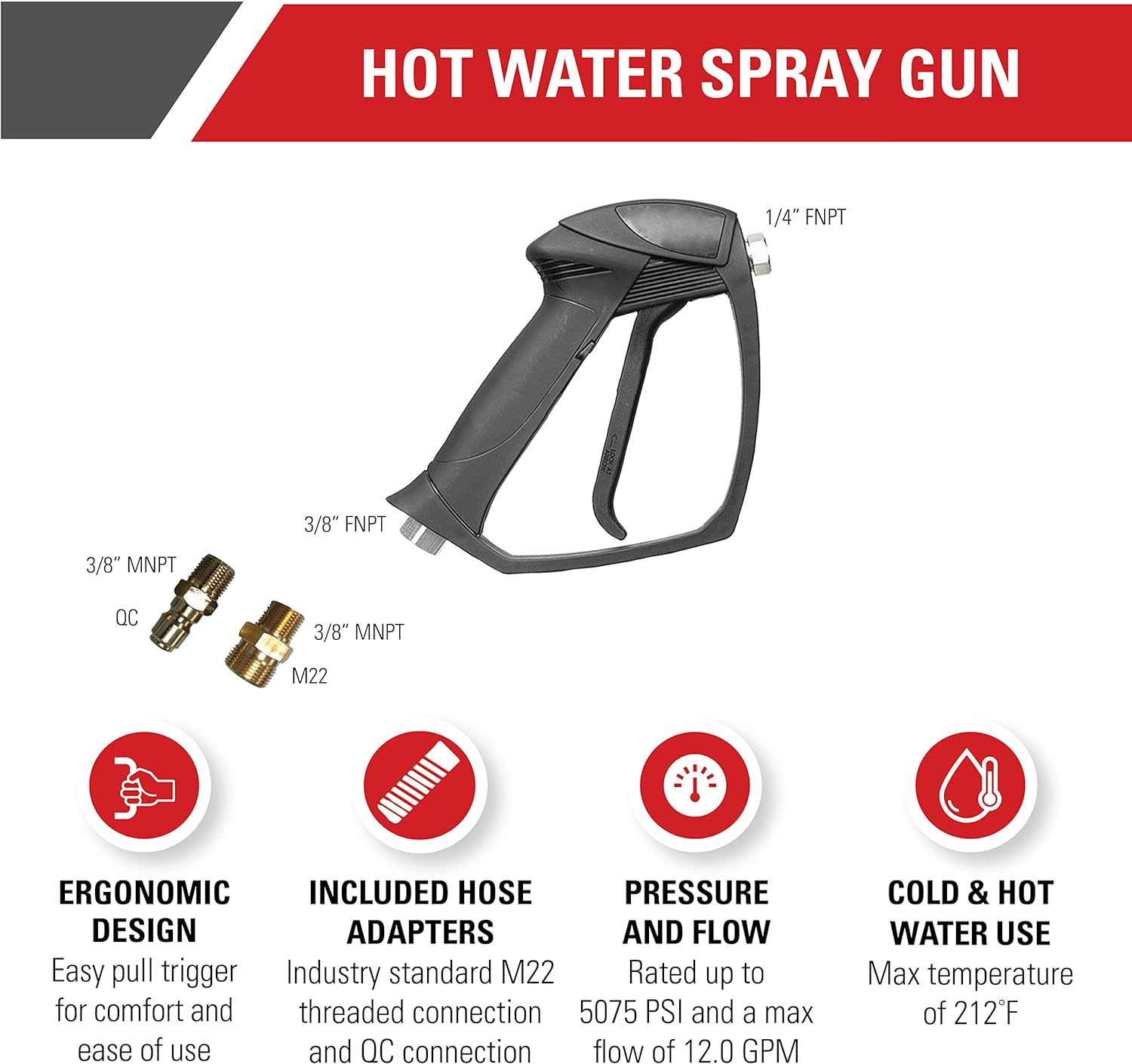 PISTOLA PARA HIDROLAVADORA 3/8"NPT X 1/4"NPT HASTA 5075 PSI 12GPM