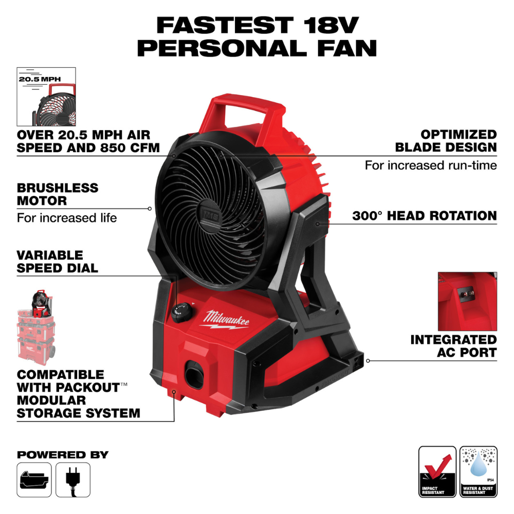 ABANICO M18 PACKOUT + PACK DE 2 BATERIAS M18™ REDLITHIUM™ 5.0AH