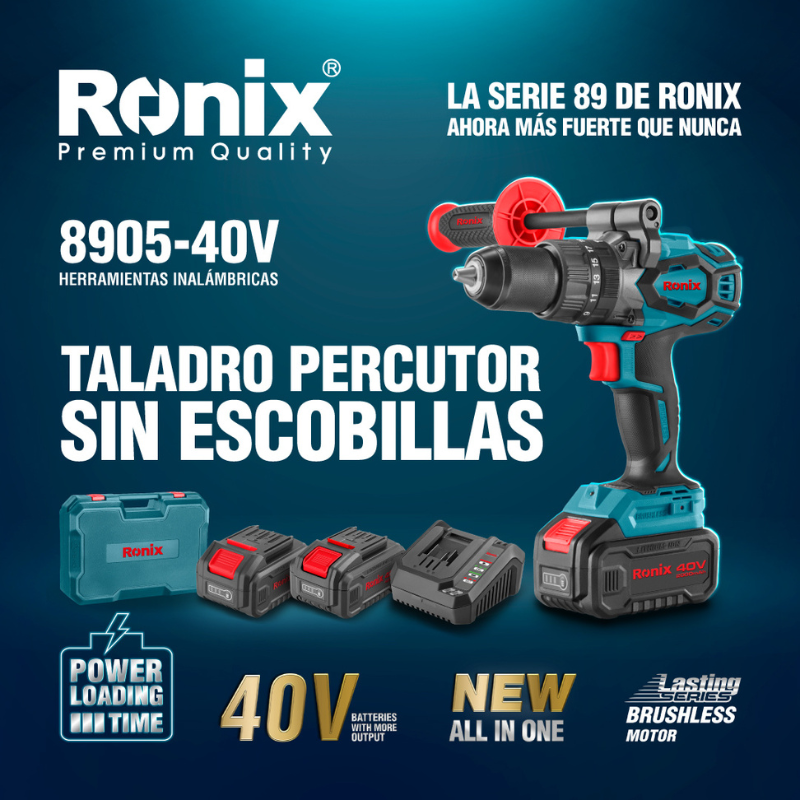 TALADRO PERCUTOR INALAMBRICO 1/2" 150NM 2100RPM C/CARGADOR Y 2 BATERIAS 40V