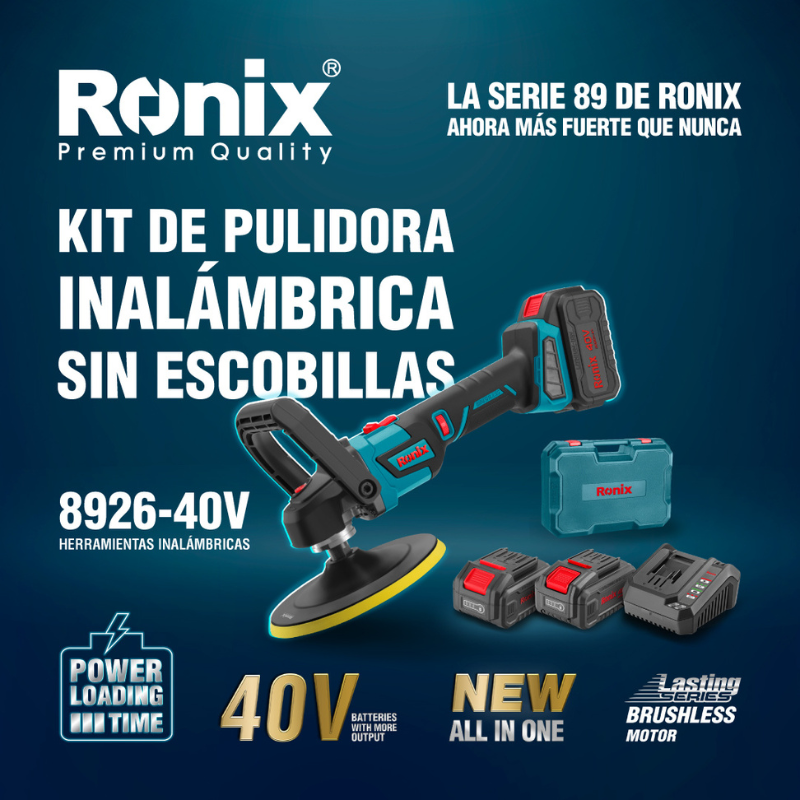 PULIDORA 7" (180 MM) INALAMBRICA C/CARGADOR Y 2 BATERIAS 40V