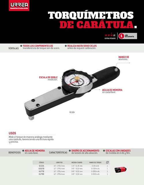 TORQUIMETRO DE DIAL CUADRANTE 3/8 ESCALA 0-150IN-LBS