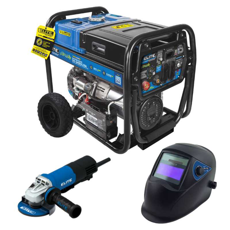MOTOSOLDADOR GASOLINA 4T, 5.500W, 120/240V - 60Hz,50-200A + CARETA CSVM501 + ESMERIL 4-1/2