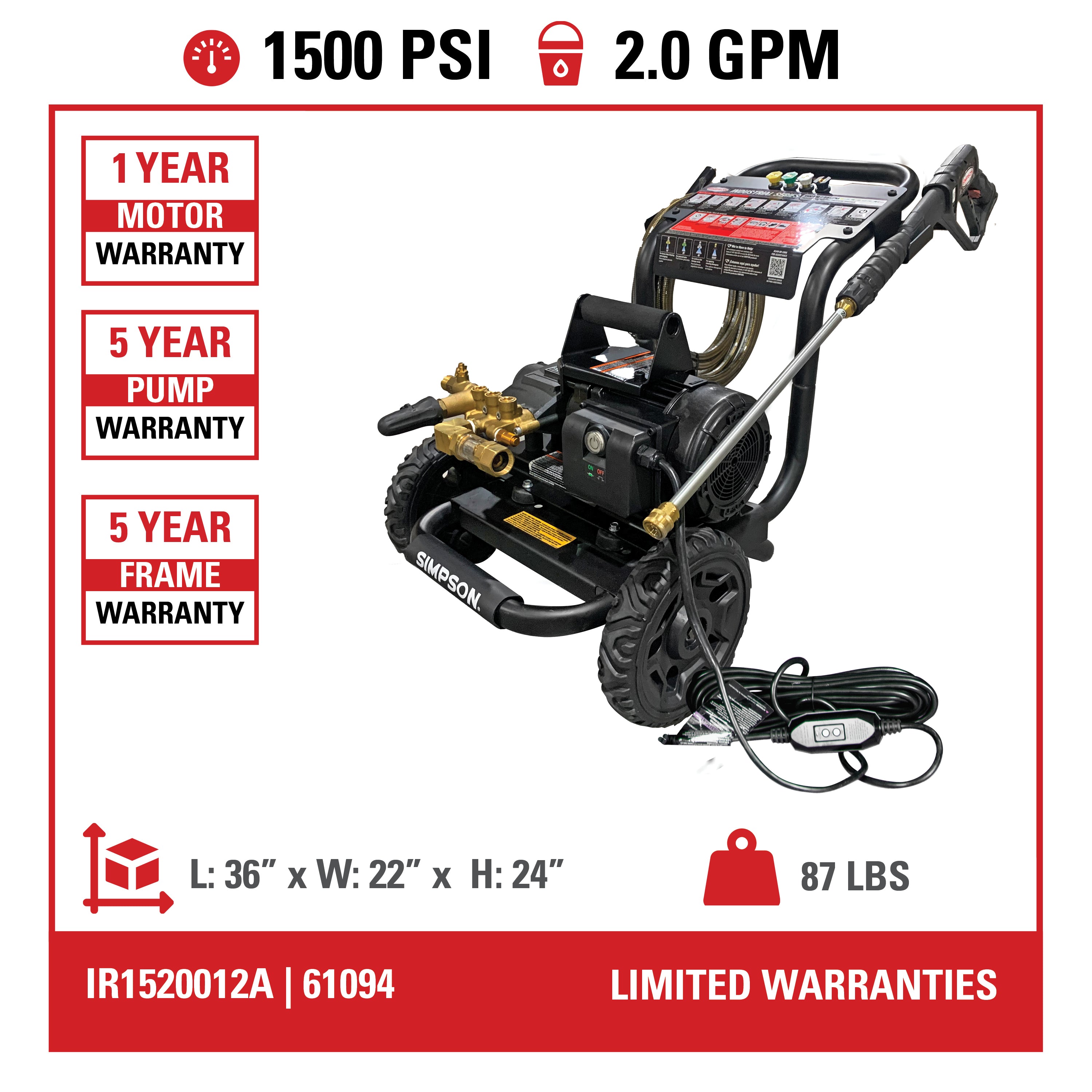 HIDROLAVADORA ELECTRICA DE 1500 PSI