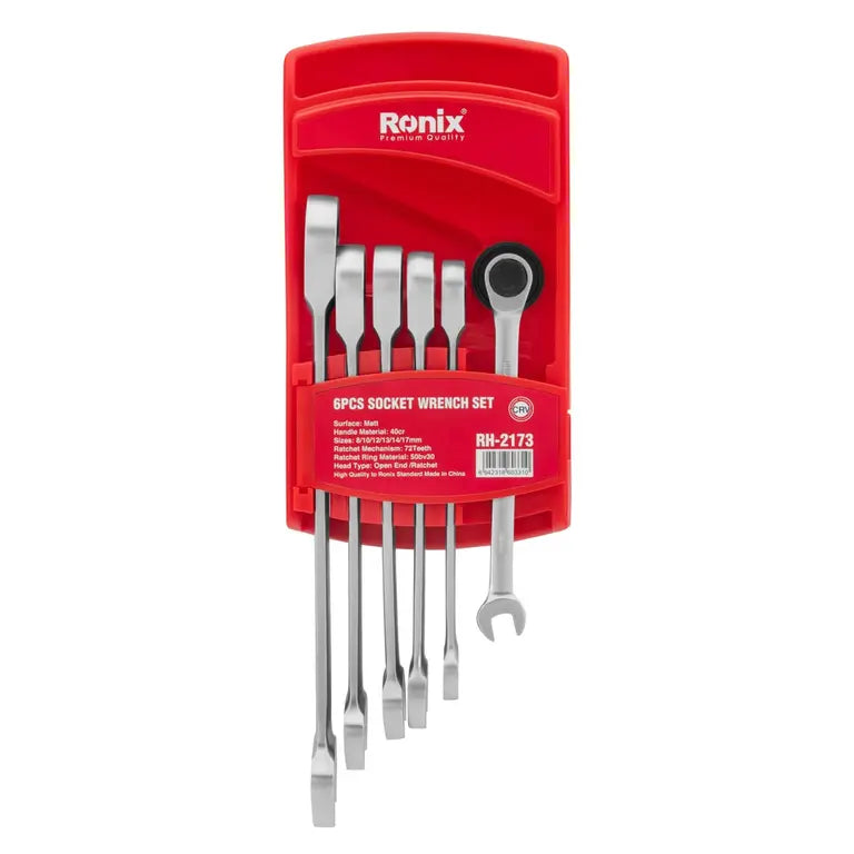SET DE LLAVES COMBINADAS MILIMETRICAS C/RATCHET CON RACK DE PLASTICO 6PZS MM