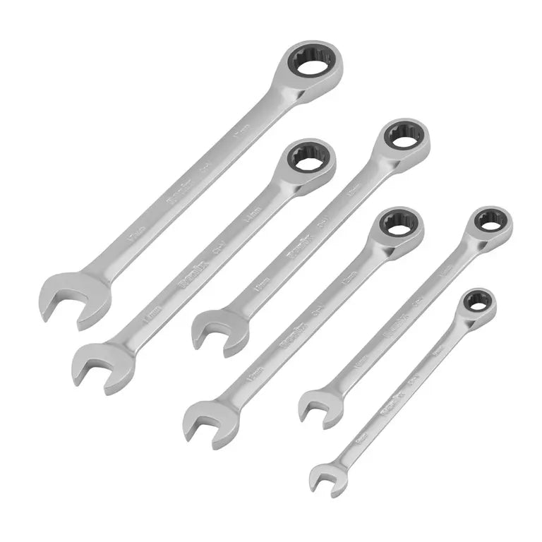 SET DE LLAVES COMBINADAS MILIMETRICAS C/RATCHET CON RACK DE PLASTICO 6PZS MM