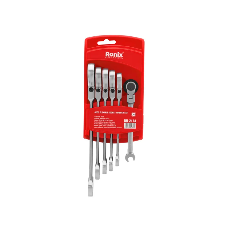 JUEGO DE LLAVES COMBINADAS CON RATCHET CABEZA ESCUALIZABLE 6 PZS 8-17MM