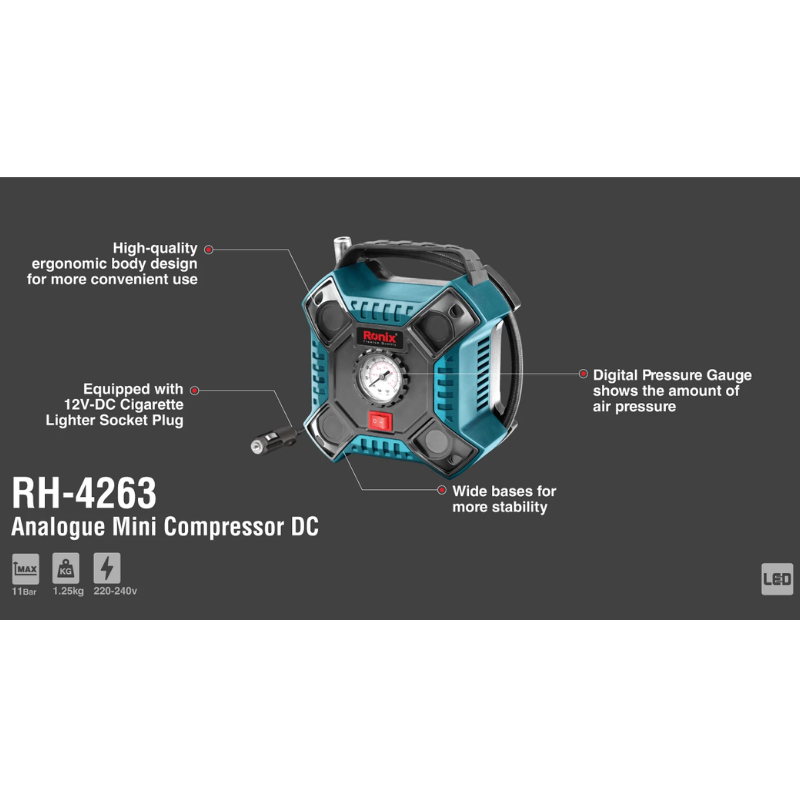MINI COMPRESOR DE AIRE ANALOGO 12V 160 PSI