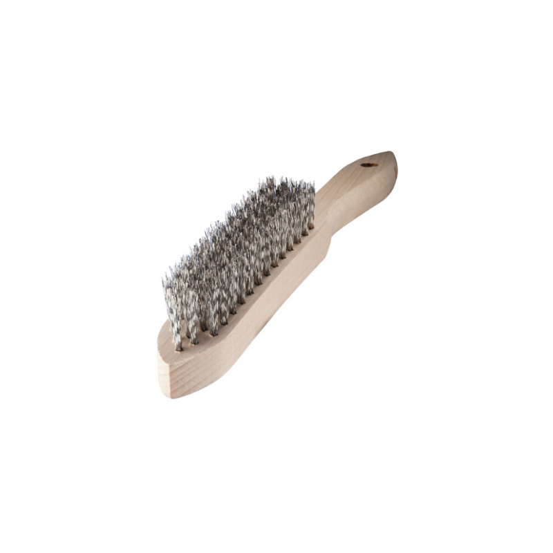 CEPILLO MANUAL DE ALAMBRE DE ACERO INOX 4 HILERAS CON MANGO DE MADERA SPAZZ.A MANO 594 INOX030 12